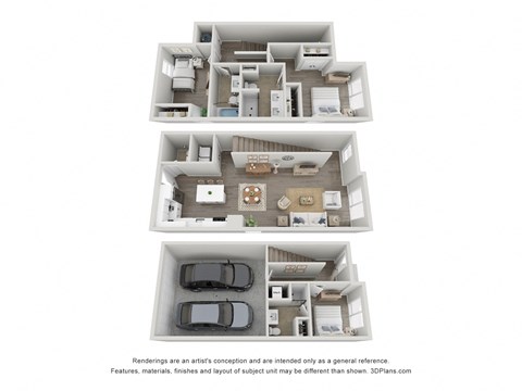 TH1 Combined Floor Plan at The Flats & Terraces at Wildhorse Village, Chesterfield, 63005